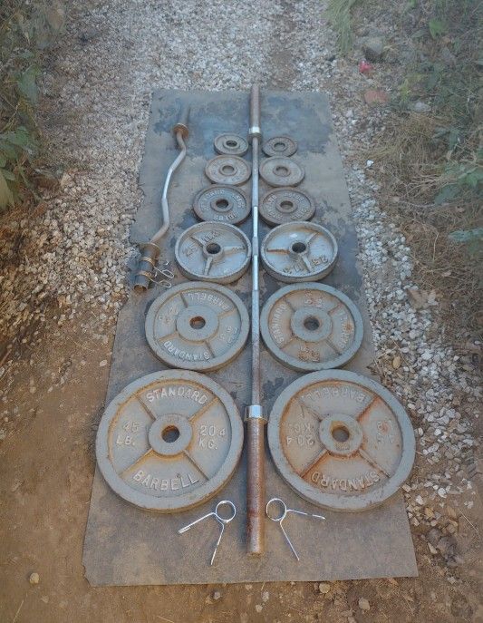 245lbs Olympic Weights+ 7ft Olympic Bar+ Curl Bar