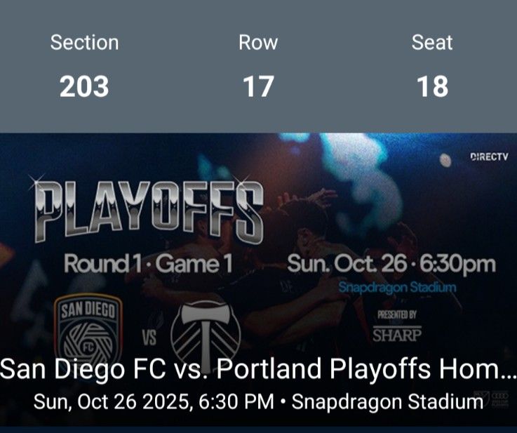 SDFC Playoff Ticket Single Ticket 