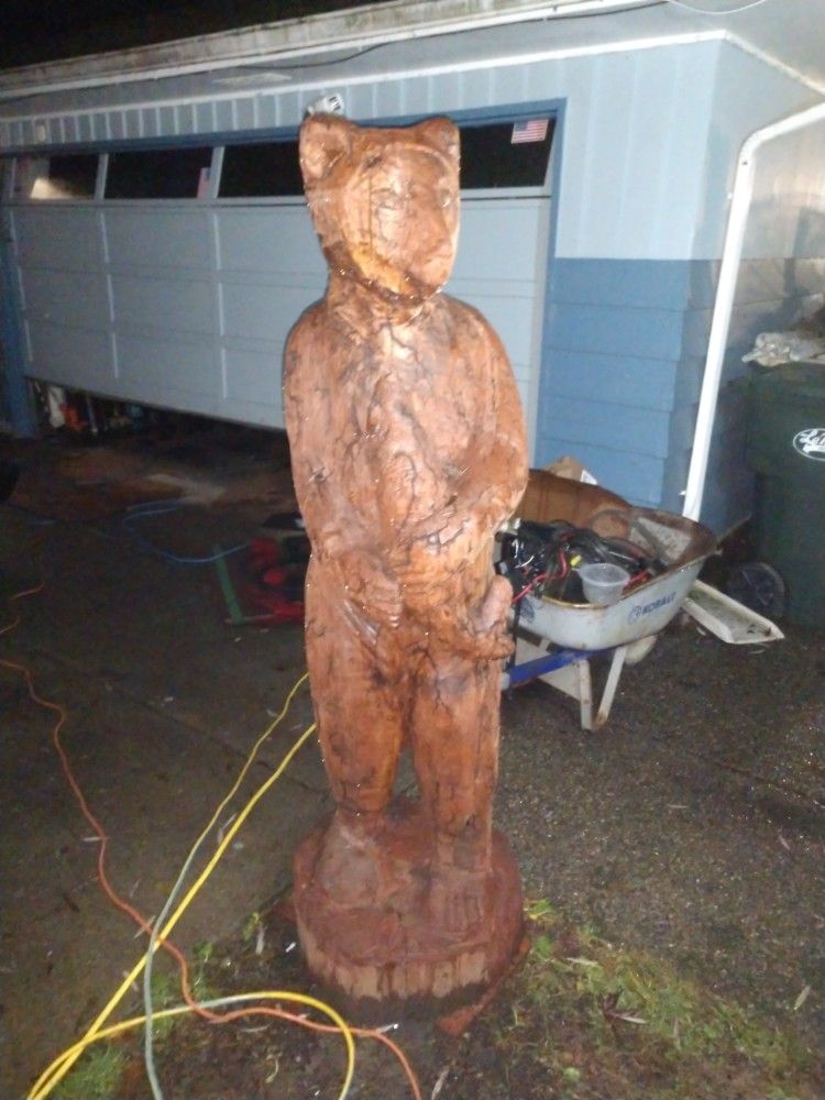 6 Foot Chainsaw Carved Douglas Fir Bear With Electraulisis Burning RARE!!!
