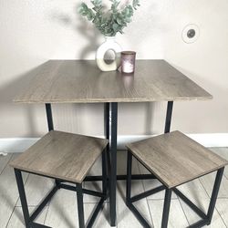 3 Pcs Dining Set Square Table and 2 Backless Chairs, Drift Brown 