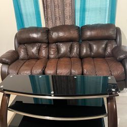 leather sofa with TV stand