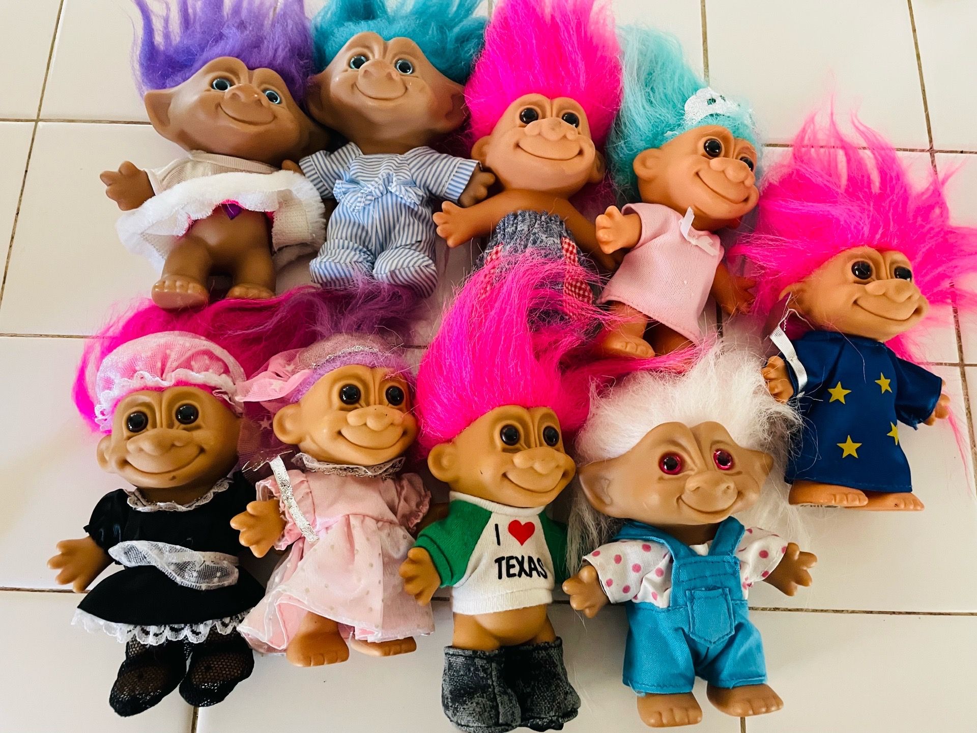 9 Super Cute Troll Dolls Collection with Colorful Hair Toys