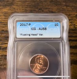 2017 P Floating Head Penny AU58