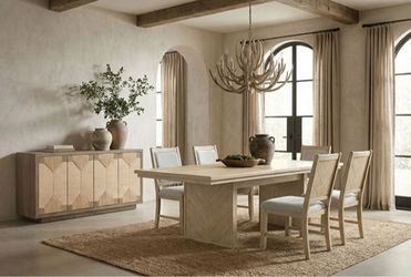 7 Piece Dining Set - Natural Tone Color - Table & 6 Chairs