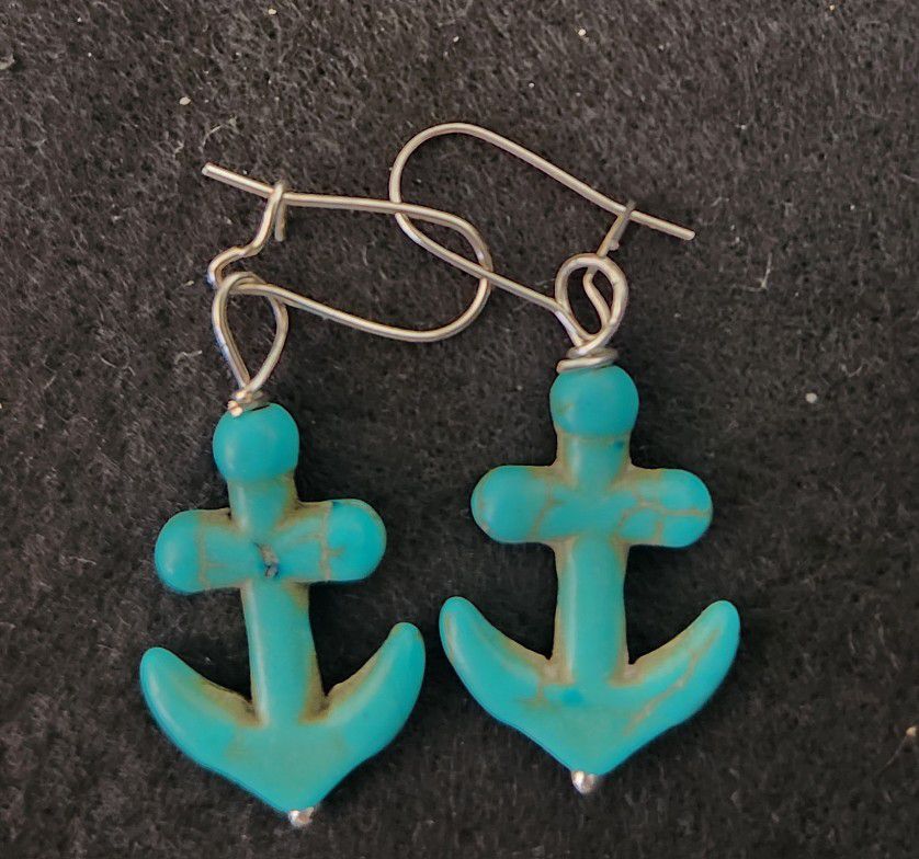 Pierced Turquoise Anchor Earrings