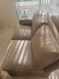 Beige Striped Fabric Sofa