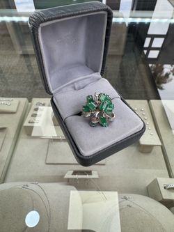 Estate Emerald Floral White Gold