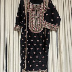 Black embroidered 3pc dress