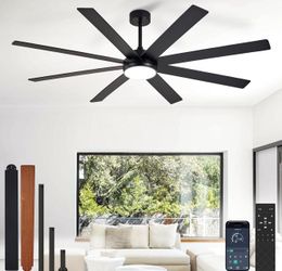 Depuley 66" Ceiling Fans with Lights: Black Indoor/Outdoor Ceiling Fan for Patios Living Room - 8 Blades Dimmable Large Ceiling Fans with Remote APP C