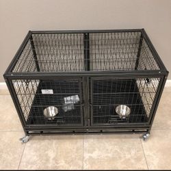 43" Split Divider Dog Kennel Cage With Attachable Bowls ‼️🐾🐶🦮🆕⚡✨🔥