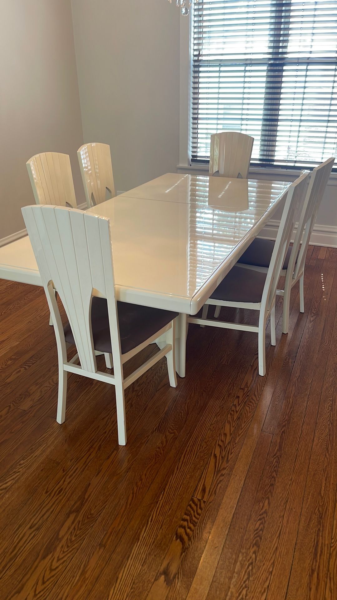 Italian Made Ivory Color Wood Dining Table And 6 Chairs