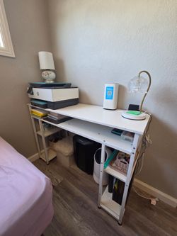 White Metal Frame Desk with Shelves