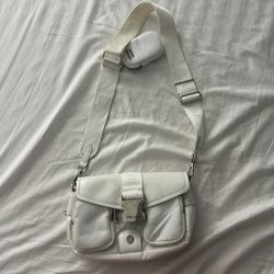 Women All White Leather Prada Purse 