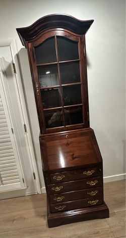 Vintage Ethan Allen Wood Secretary Desk with Glass Hutch