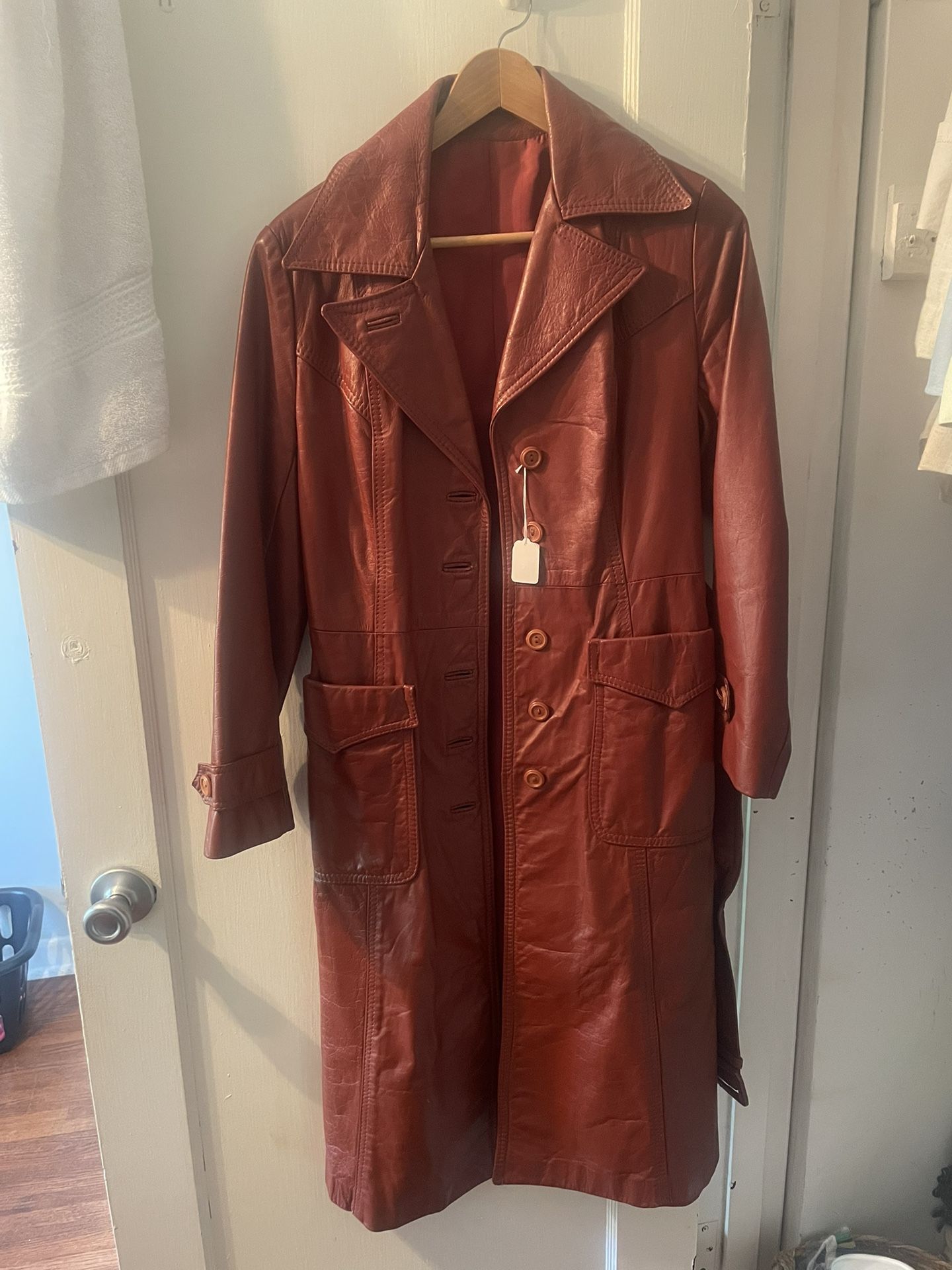 Leather Trench Coat, Burgundy