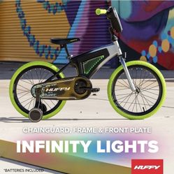 Huffy 18" Electro-Light Kids' Bike, Fits Riders 42" - 49", Grey/Green, Kids, Unisex