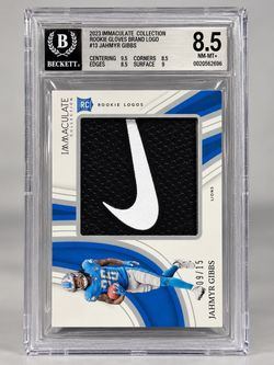 Jahmyr Gibbs 2023 Immaculate Rookie Gloves Brand Logo /15 BGS 8.5