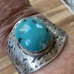 70g Filigree Sterling Silver Turquoise Cuff 