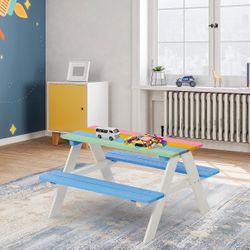 Kids Picnic Table Bench for Outdoor, Wooden Table Chair Set Kids Activity Sensory Table - Multicolor