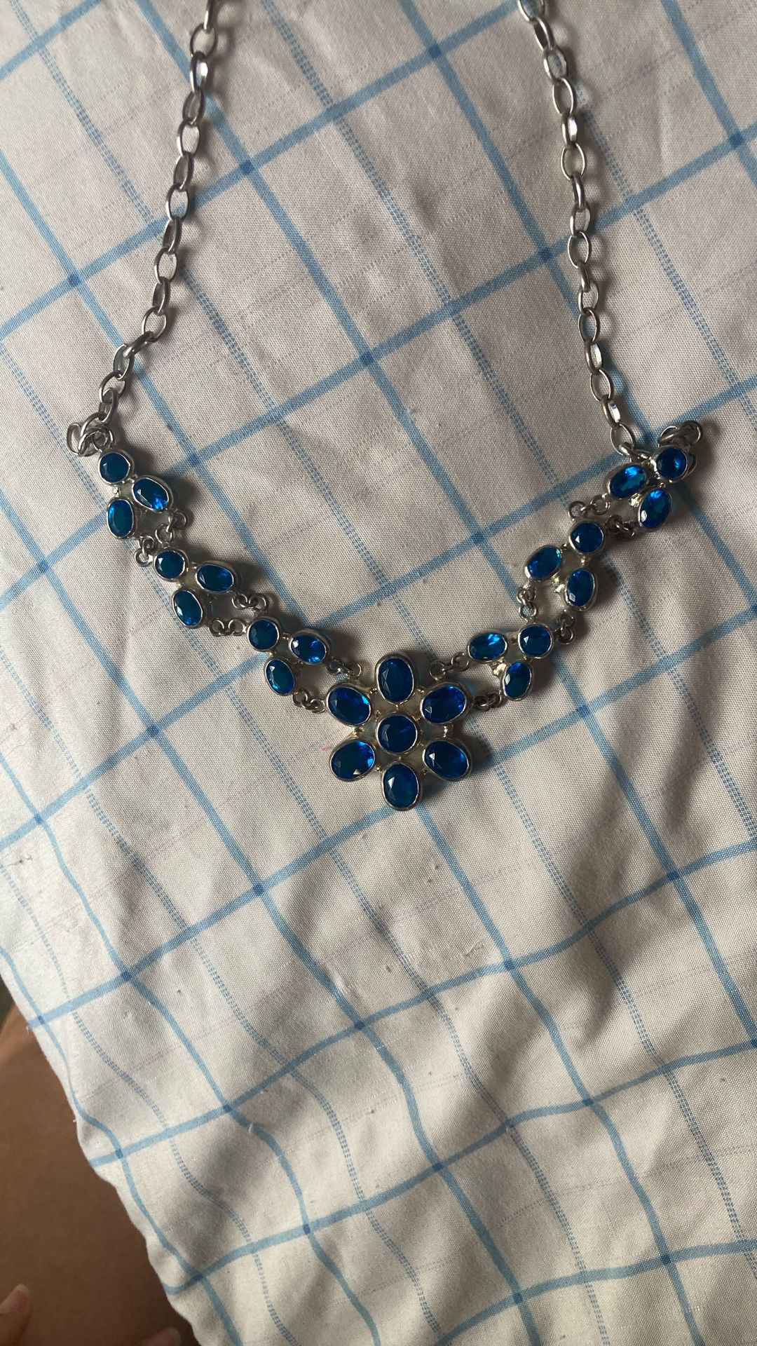 Sterling Silver Necklace With Blue Precious Gemstones
