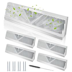 4 Pcs 15 Inch Baseboard Register Vent White, Baseboard Air Diffuser for Home Floor Wall Baseboard Vent Covers