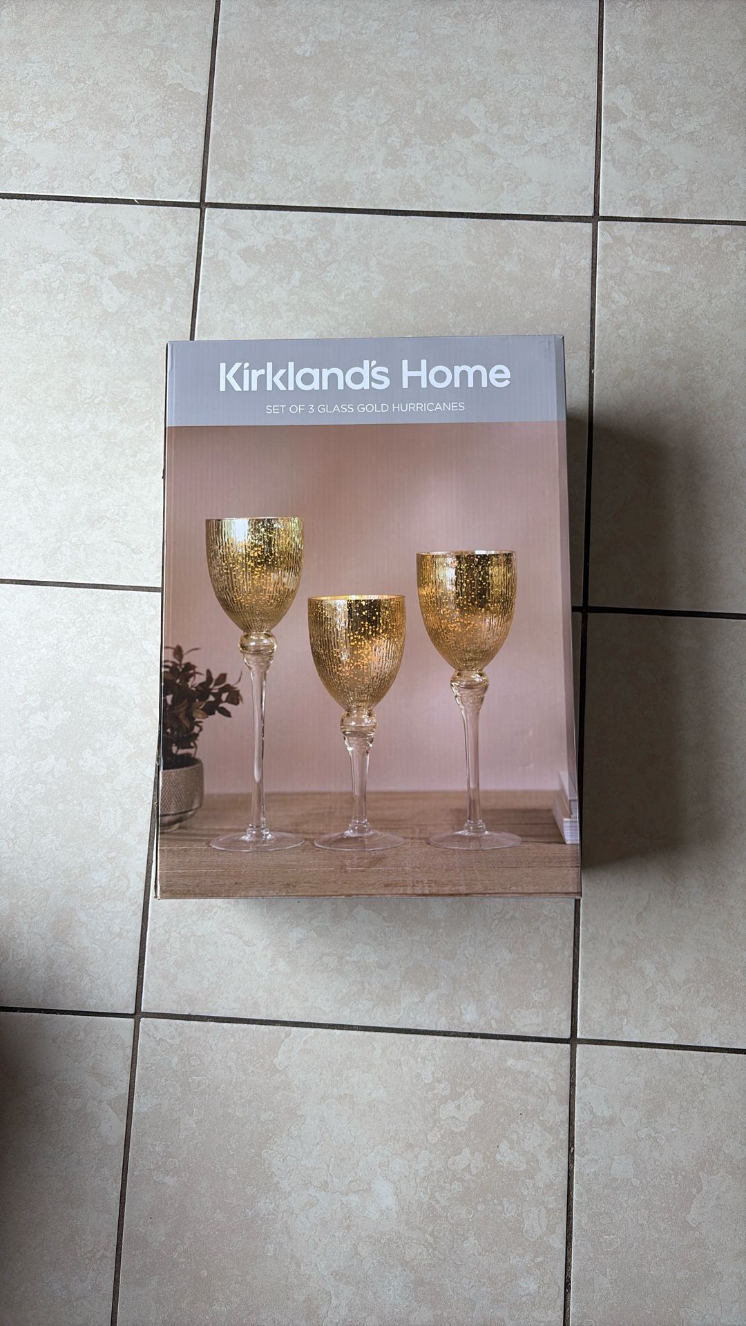 Set Of 3 Glass Gold Hurricanes