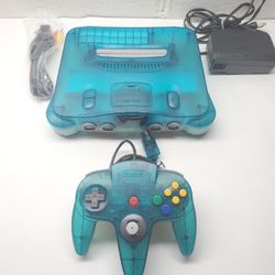 Ice Blue N64 With Two New Controllers 2 Sets of Cords Pokemon Stadium and Rumblepak