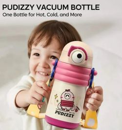 Babycare Insulated Water Bottle for Kids, 15oz Stainless Steel Toddler Water Bottle with Straw, Pink