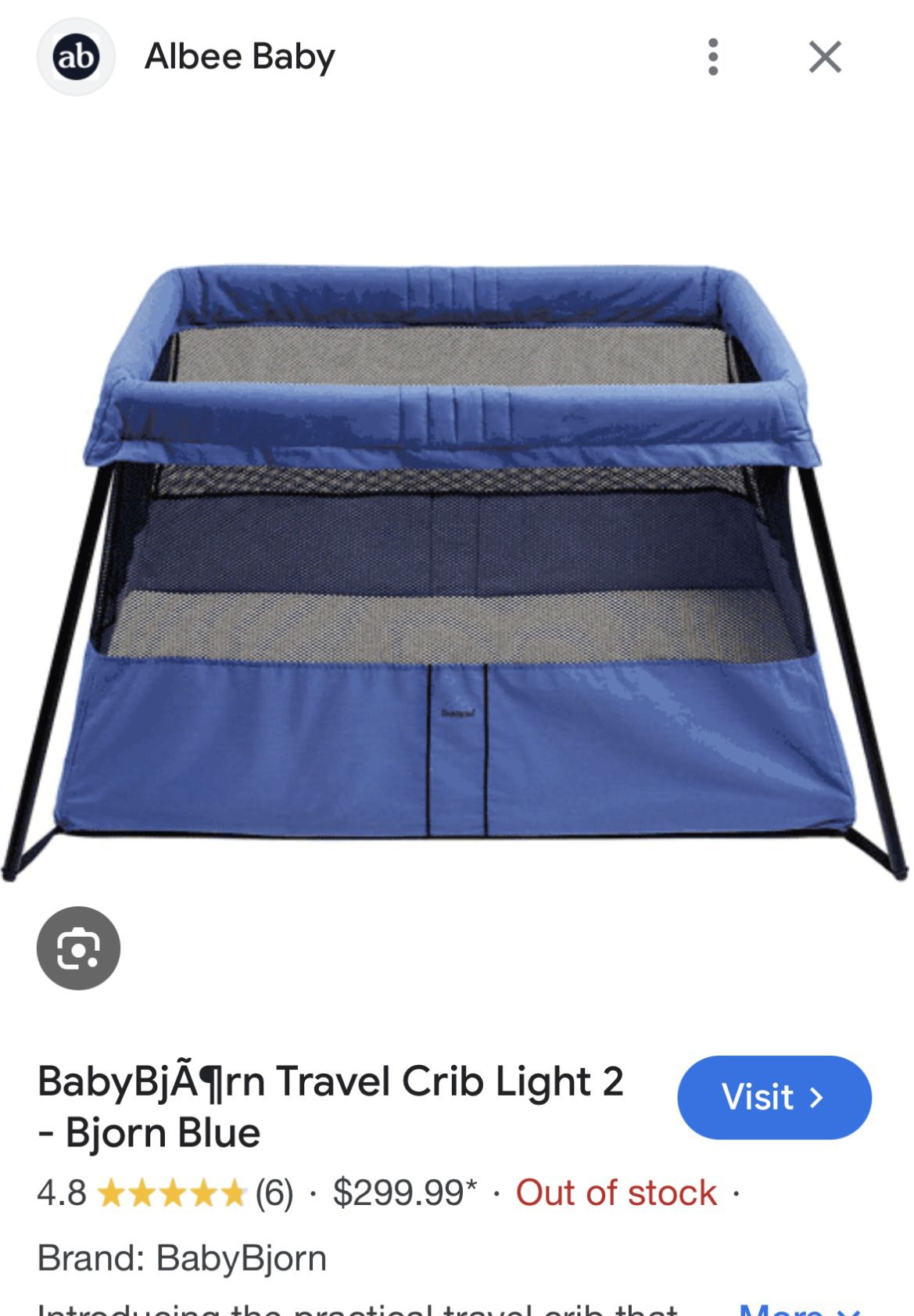 Baby Bjorn Travel Crib/Mattress/Case