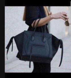 NEW Black Calf Togo Leather Luxury Suede Lining Purse Handbag Satchel Tote Bag
