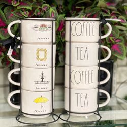 Rae Dunn Centrel Perk Tea coffee mug stack