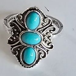 TURQUOISE NAVAJO NEW SIZE 7 FASHION SILVER RING