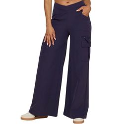 Popflex Y2K Cargo Pants Womens Wide Leg Pockets V-Cut French Navy Blue XS