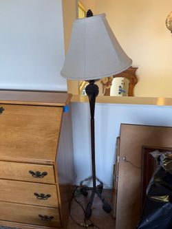 Rustic Pinecone Motif Floor Lamp with Tapered Fabric Shade