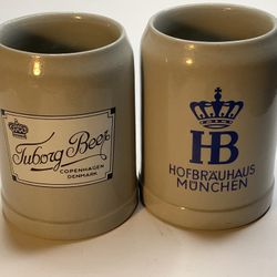 Vintage Tuborg and Hofbräuhaus München Ceramic Beer Steins
