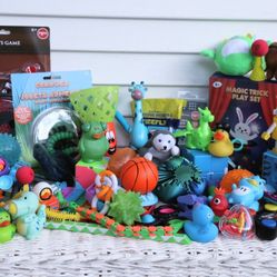 Fidgets & Party Favors Set #1- Rubik's Cube, Poppers, Spinners, Ducks, Light Up Bouncy Balls, Bouncy Eggs, Mini Stuffies, Kaleidescope, Magic Tricks..