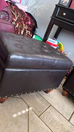 2 Dark Brown Leather Tufted Storage Ottoman 23.5 X 17.5 $40 Each or $65 both