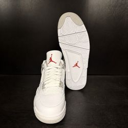 Jordan 4 Retro White Thunder sneakers with the box