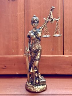 Lady Justice Figurine 8” Resin Sculpture in Silver or Gold Blindfolded Goddess Scales & Sword Law Office Decor Altar Statue