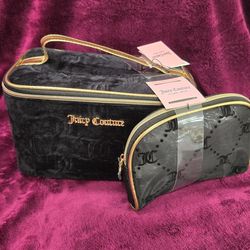 Juicy Couture velour & mesh cosmetic bag 2 set - Black & Gold trim NWT