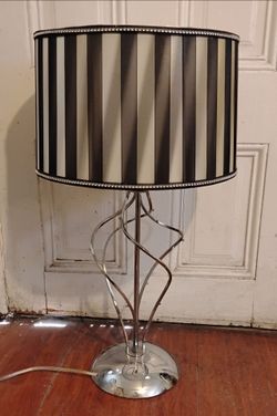 Table Lamp with Black and White Striped Shade 30 in height