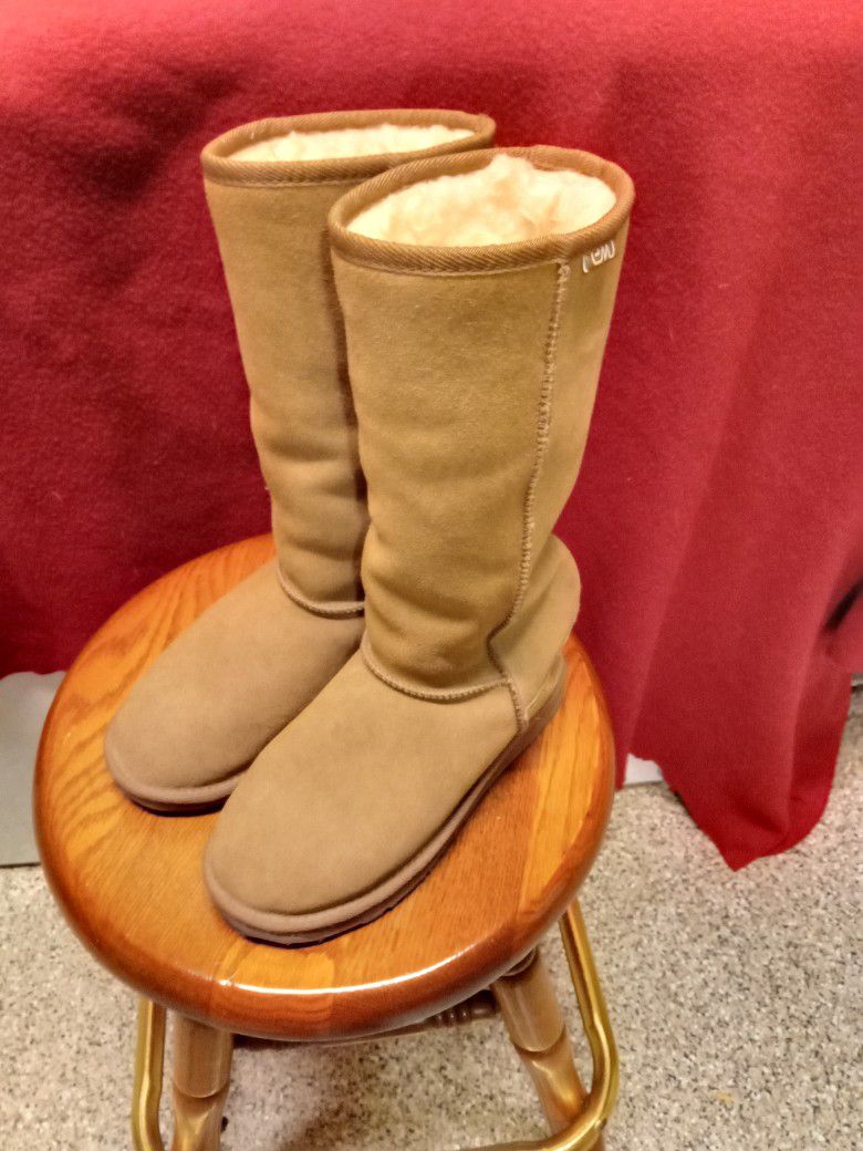 Women's Tan Sweude Leather,Emuen Boots ,