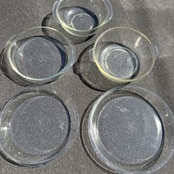 5 Vintage PYREX Clear Pie Plates Casserole and Bowls  11.5" Pie Plate, 10.5" Pie Plate