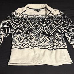 L-RL Ralph Lauren Active Fleece Full Zip Aztec White black Jacket Women size: M