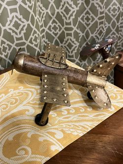 Vintage Metal & Wood Single Propellor Airplane