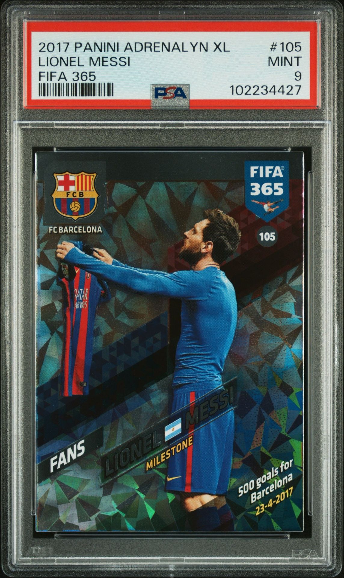 2017 Panini Adrenalyn XL Lionel Messi FIFA 365 #105 PSA 9