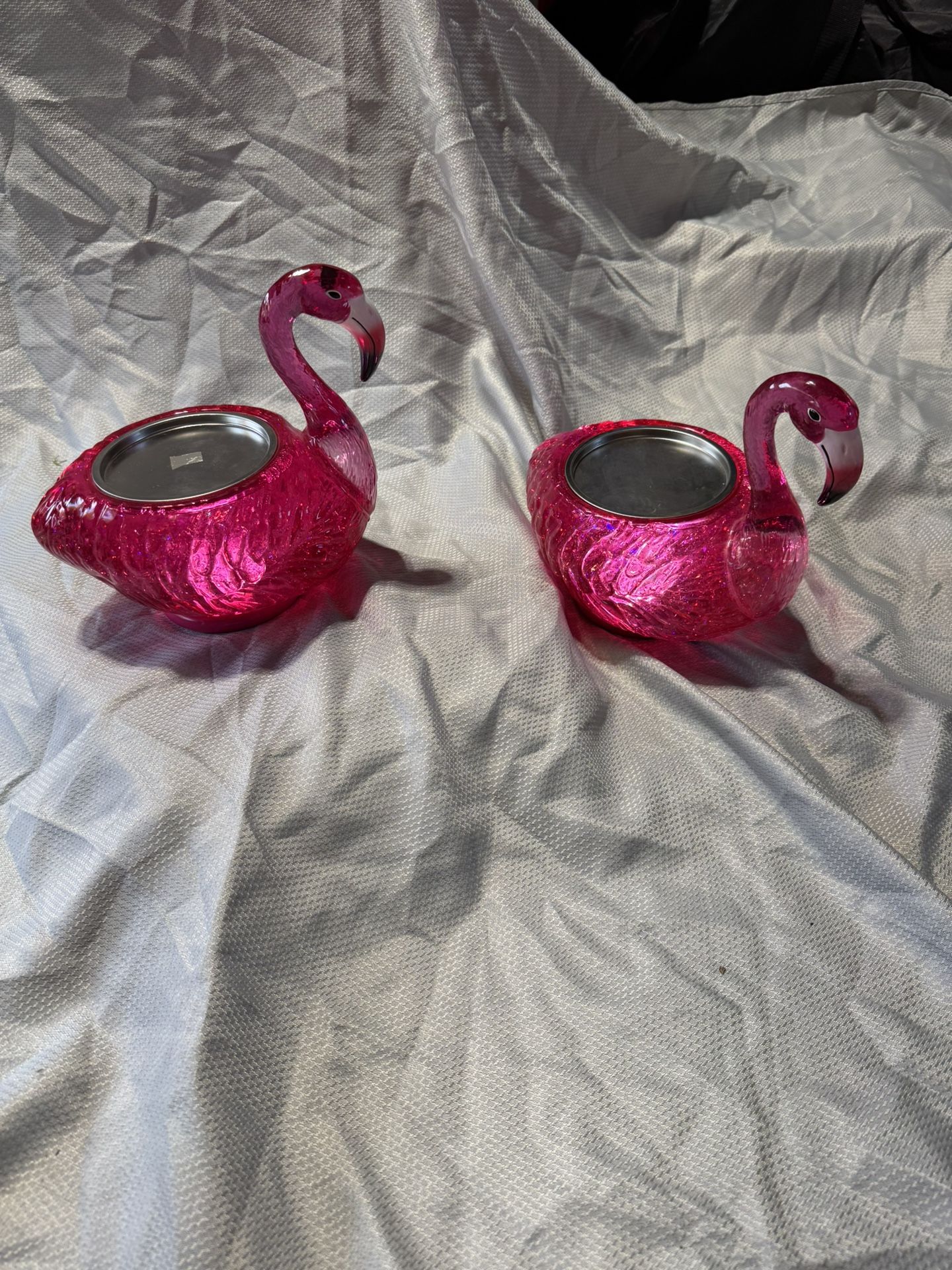 2 - Bath and Body Works Pink FLAMINGO WATER GLOBE 3 Wick Candle Holder Light Up