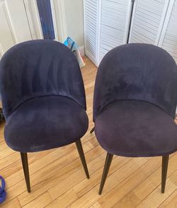 Set of 4 Navy Blue Upholstered Dining Chairs