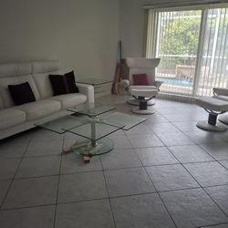 Italian White Leather Couch And 2 Recliner Chairs Matching 