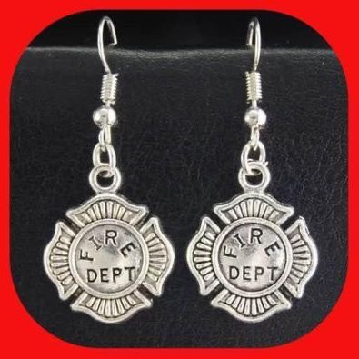 New Unique Beautiful π₯ Fire Department Symbol Logo Earrings